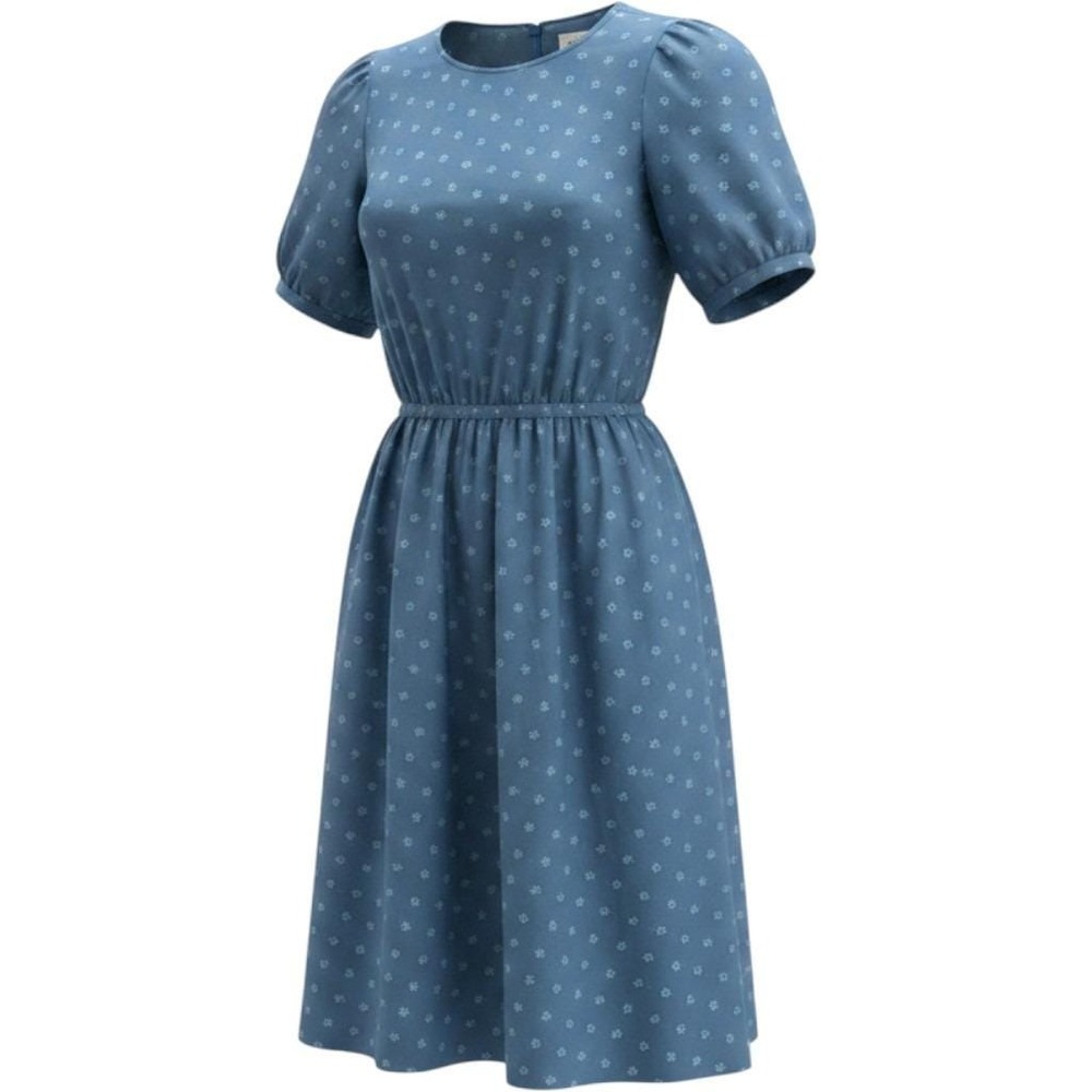 Lanz Originals Vintage Midi Dress Womens 6 Blue Floral Puff Sleeve Pockets Retro